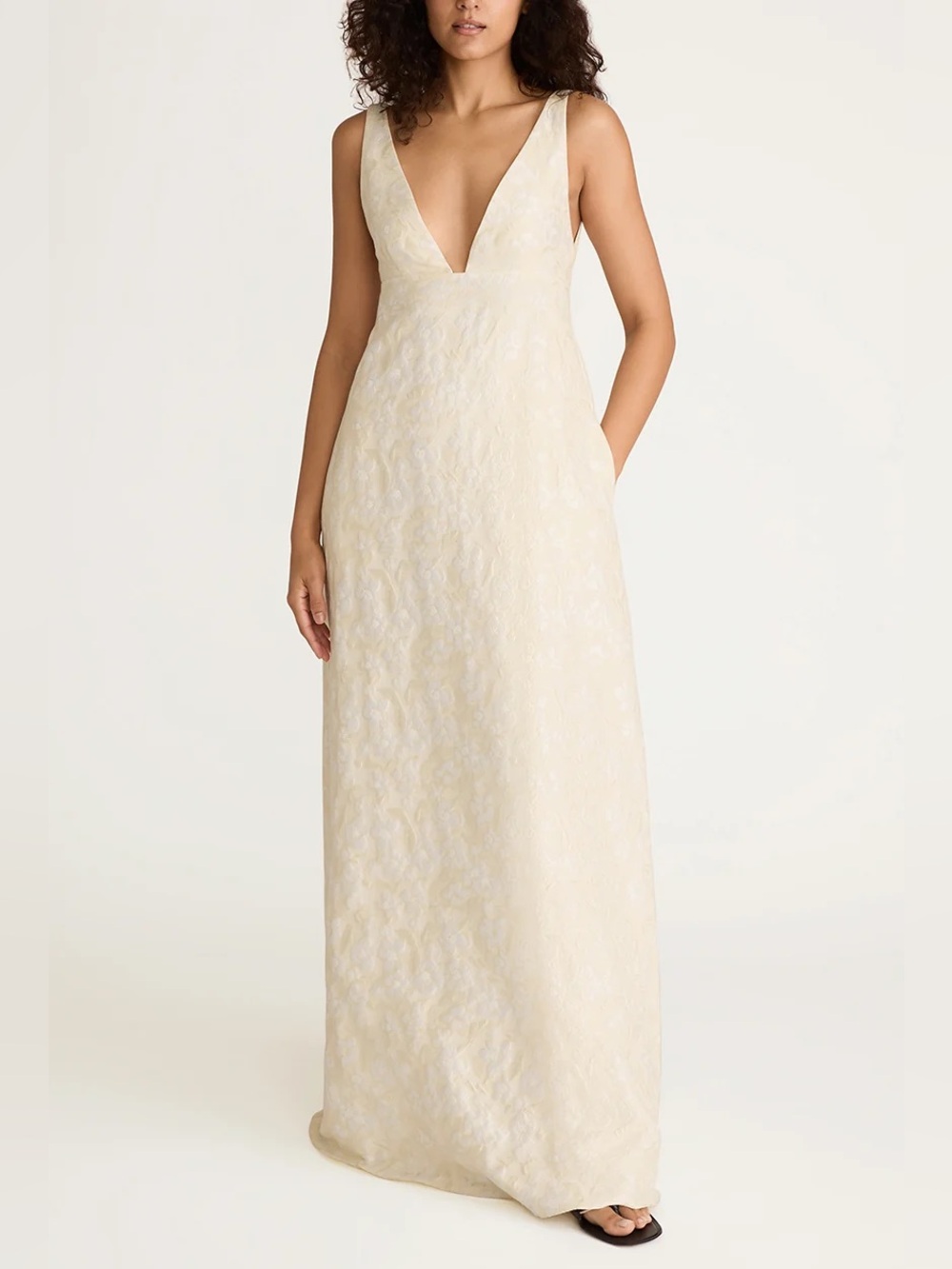 Rebecca Taylor Cloque Plunge V-Neck Empire Gown